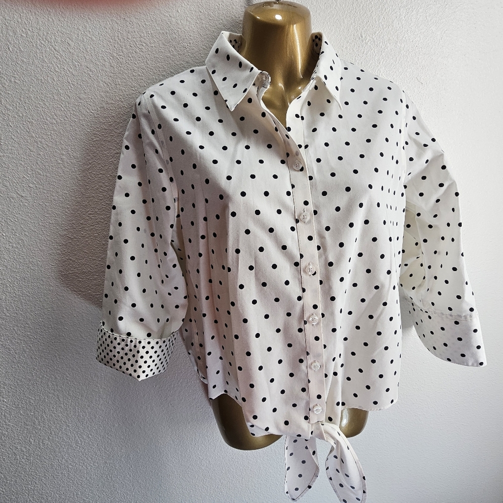 Chicos polka dot no iron tie waist blouse size 0